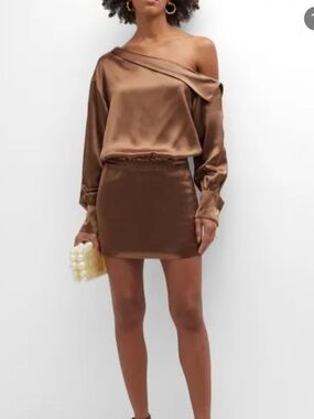 RETROFETE ELIO OFF SHOULDER SATIN MINI DRESS MEDIIM